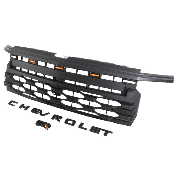 Front Grille for 2019 2020 2021 2022 2023 2024 Chevrolet Silverado 1500 Black Upper Grill with Lights and Letters