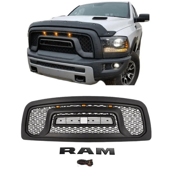 Rebel Style Front Grille for 2010-2018 Dodge RAM 2500/3500 Black Grill W/ Letters and LED Lights