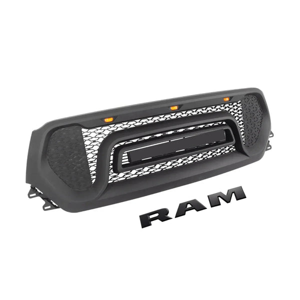 Front Grille for 2019 2020 2021 Dodge Ram 1500 Rebel Style Grill Matte black with LED Lights and Letters