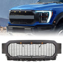 Front Grille Compatible with 2021 2022 Ford F150 Grill Raptor Style Black Grill with Letters and 3 Led Lights