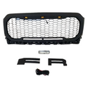 Front Grille Compatible with 2021 2022 Ford F150 Grill Raptor Style Black Grill with Letters and 3 Led Lights