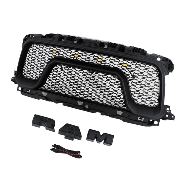 Front Grille for 2019 2020 2021 2022 2023 2024 Dodge RAM 2500/3500 Honeycomb Style Grill W/ Letters and LED Lights