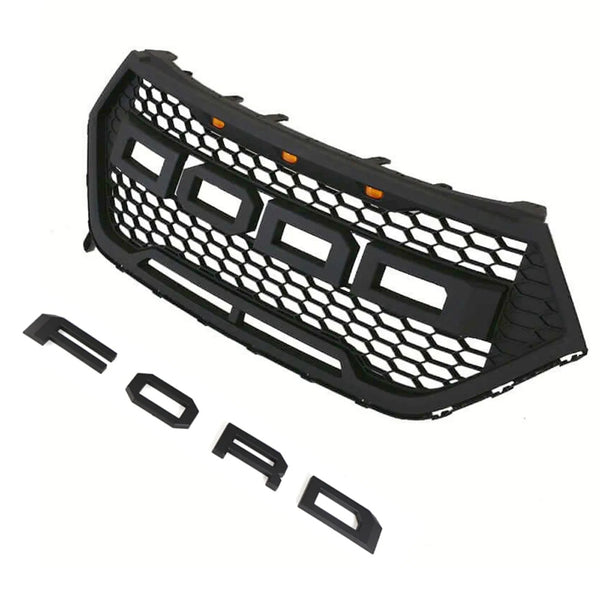 Front Grille Fit for 2016 2017 2018 Ford edge Raptor Style Grill with Letters and LED Lights Matte Black