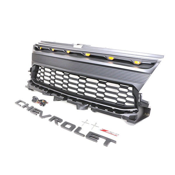 Front Grille For 2021 2022 2023 Chevrolet Colorado Raptor Style Grill with Letters and Amber Lights
