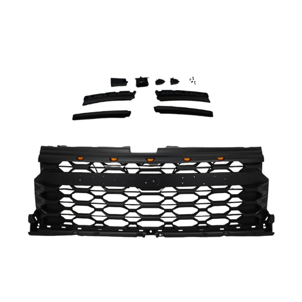 Black Front Grille Fit for 2022 2023 2024 Chevrolet Chevy Silverado 1500 Grill with 5 LED Lights and Letters