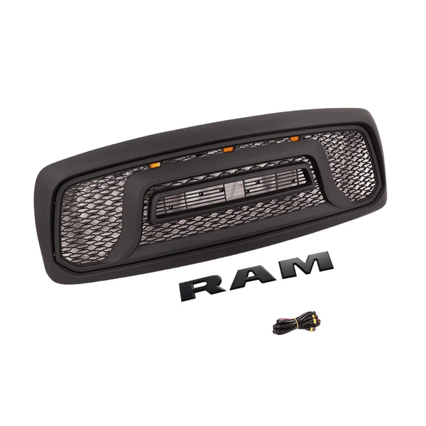 Front Rebel Style Grille For 2002 2003 2004 2005 Dodge Ram 1500 Black Grill with Letters & LED Lights