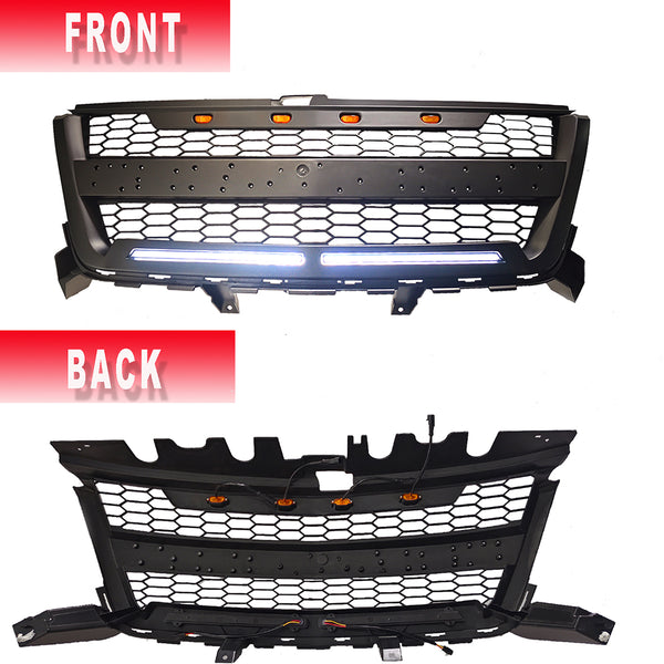 Black Front Grille For 2016 2017 2018 2019 2020 Chevrolet Chevy Colorado Grill with Letters and Daylight LED Bars