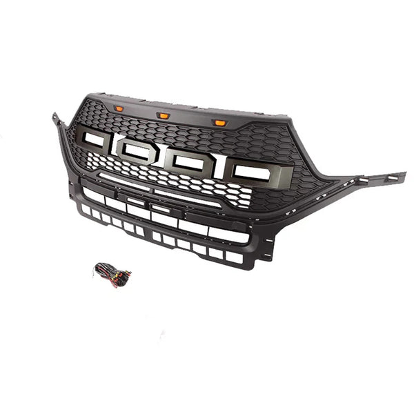 Front Grille for 2020 2021 2022 Ford Explorer Black Grill Raptor Style with Letters and LED Lights