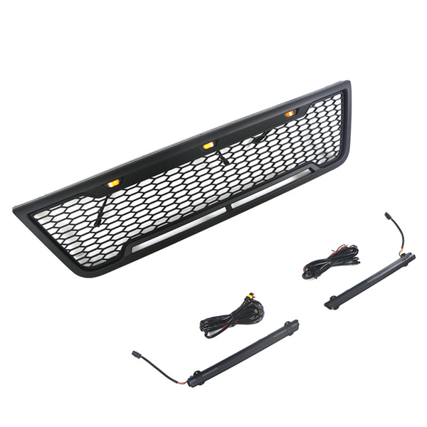 Front Grille Compatible with 2003 2004 2005 2006 2007 Ford Econoline E150 E250 E350 Grill with Letters and LEDs Matte Black