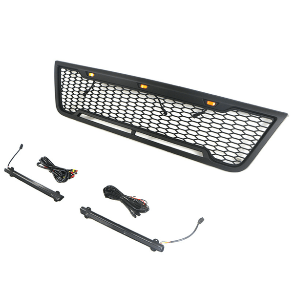Front Grille Compatible with 2003 2004 2005 2006 2007 Ford Econoline E150 E250 E350 Grill with Letters and LEDs Matte Black