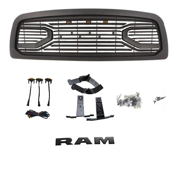 Front Grille Fit For 2013 2014 2015 2016 2017 2018 Dodge RAM 2500 3500, Big Horn Style Grill with Letters (with LED Lights)