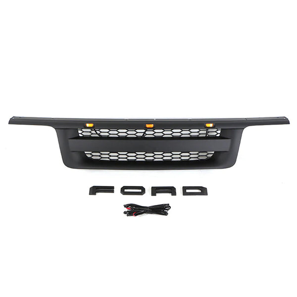 Front Grille Compatible with 1995 1996 1997 Ford Ranger Raptor Style Grill with Letters and LED Lights