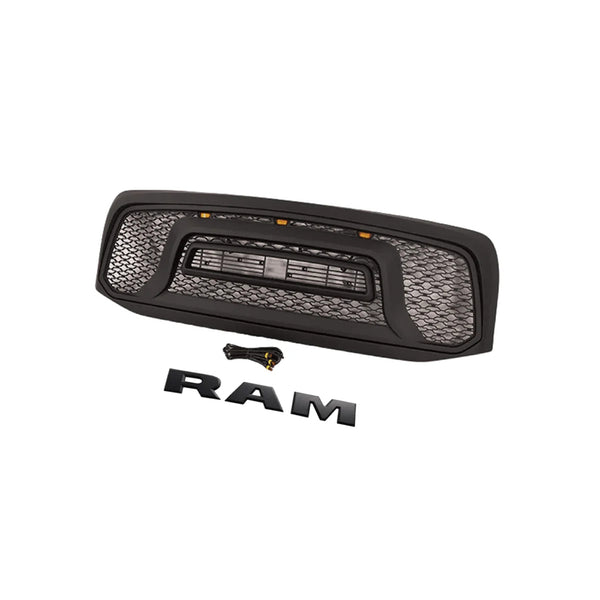 Black Front Grille for 2006 2007 2008 Dodge RAM 1500 Grill, Rebel Style with Letters & Lights
