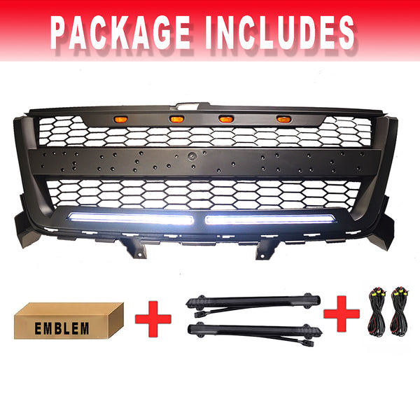 Black Front Grille For 2016 2017 2018 2019 2020 Chevrolet Chevy Colorado Grill with Letters and Daylight LED Bars