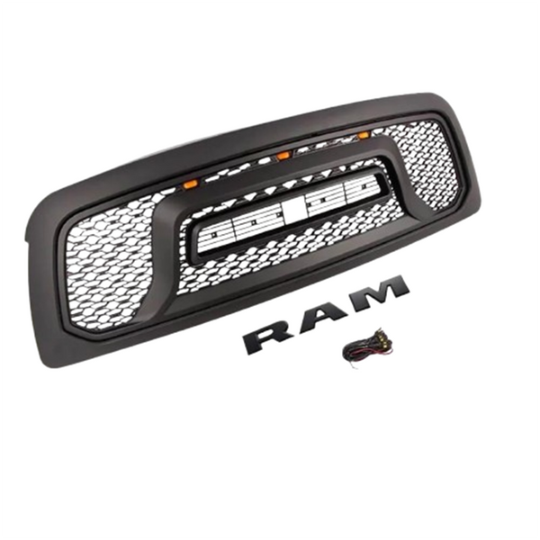 Black Front Grille for 2013 2014 2015 2016 2017 2018 Dodge RAM 1500 Rebel Style Grill with Letters and LED Lights