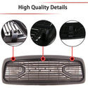 Black Front Grille for 2002 2003 2004 2005 Dodge Ram 1500 Bumper Grill Big Horn Style with Letters and LED Lights