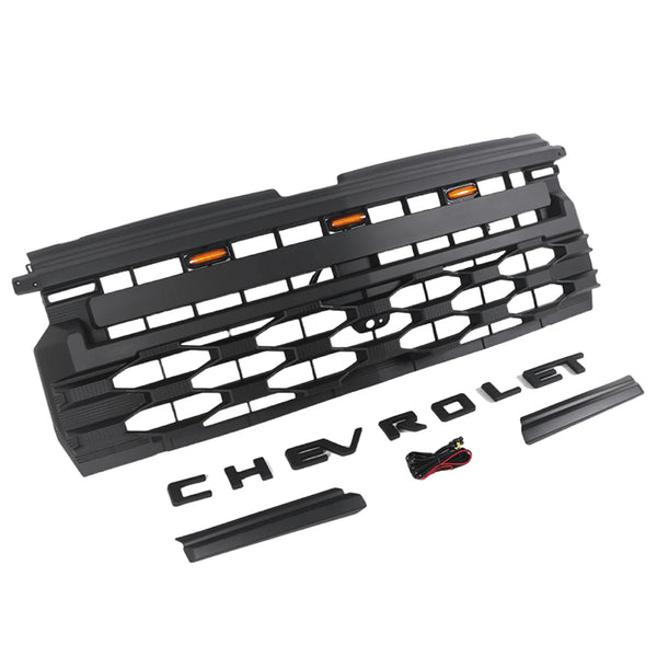 Front Grille for 2019 2020 2021 2022 2023 2024 Chevrolet Silverado 1500 Black Upper Grill with Lights and Letters