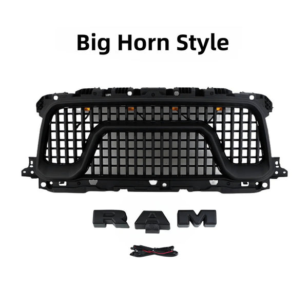 Black Front Grille for 2019 2020 2021 2022 2023 2024 Dodge RAM 2500/3500 Big Horn Style Grill W/ Letters and LED Lights