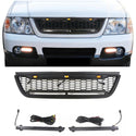 Raptor Style Front Grille for 2002 2003 2004 2005 Ford Explorer/Sport Trac Models Black Grill with Letters and LEDs