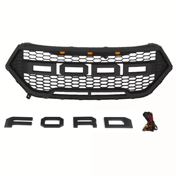 Front Grille Fit for 2016 2017 2018 Ford edge Raptor Style Grill with Letters and LED Lights Matte Black