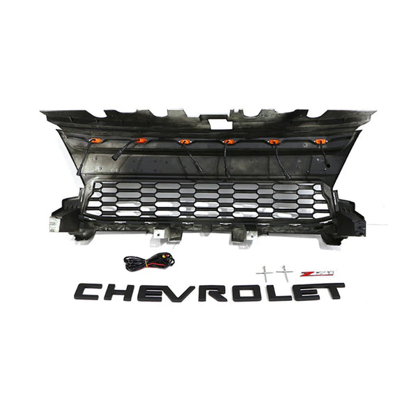 Front Grille For 2021 2022 2023 Chevrolet Colorado Raptor Style Grill with Letters and Amber Lights