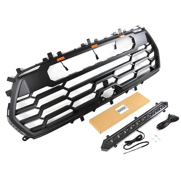 Front Bumper Grille for 2022 2023 2024 2025 3rd Gen Toyota Sequoia TRD PRO Style Grill with Badge and LEDs