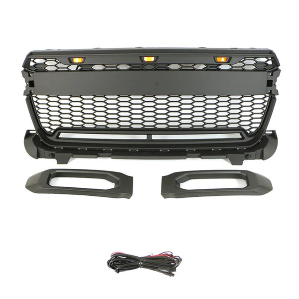 Black Front Grille for 2022 2023 2024 2025 Ford Maverick Grill with LED Bars and LED Lights and Letters