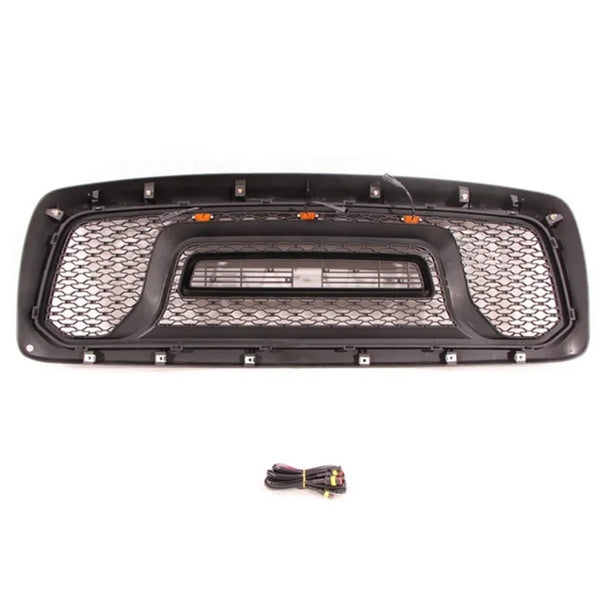 Front Rebel Style Grille For 2002 2003 2004 2005 Dodge Ram 1500 Black Grill with Letters & LED Lights