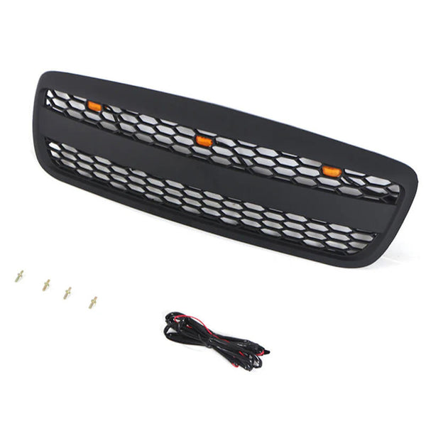 Front Grille Compatible with 1998-2011 Ford Crown Victoria Grill Matte Black with LED Lights and Letters