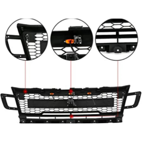 Front Grille Compatible with 2018 2019 2020 2021 Ford Expedition Grill with Letters and LEDs Matte Black
