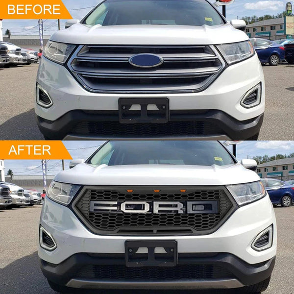 Front Grille Fit for 2016 2017 2018 Ford edge Raptor Style Grill with Letters and LED Lights Matte Black