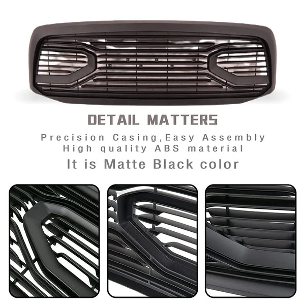 Black Front Grille for 2006 2007 2008 Dodge RAM 1500 Grill, Big Horn Style with Letters and LED Lights