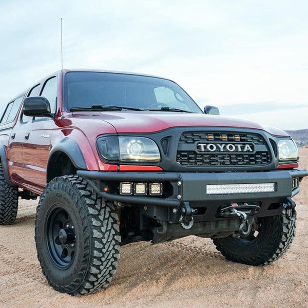 Front Grille Compatible with 2001 2002 2003 2004 1st Gen Toyota Tacoma Black Grill With Emblem & LED Lights