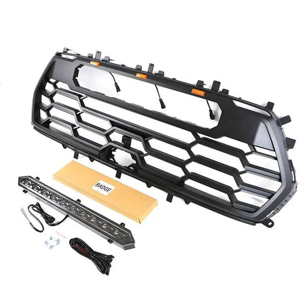Front Bumper Grille for 2022 2023 2024 2025 3rd Gen Toyota Sequoia TRD PRO Style Grill with Badge and LEDs