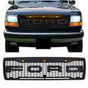 Black Raptor Style Grille For 1992 1993 1994 1995 1996 Ford F150 Bronco Grill with Letters and Lights