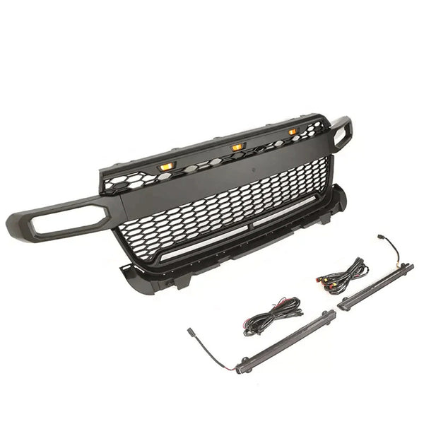 Black Front Grille for 2022 2023 2024 2025 Ford Maverick Grill with LED Bars and LED Lights and Letters