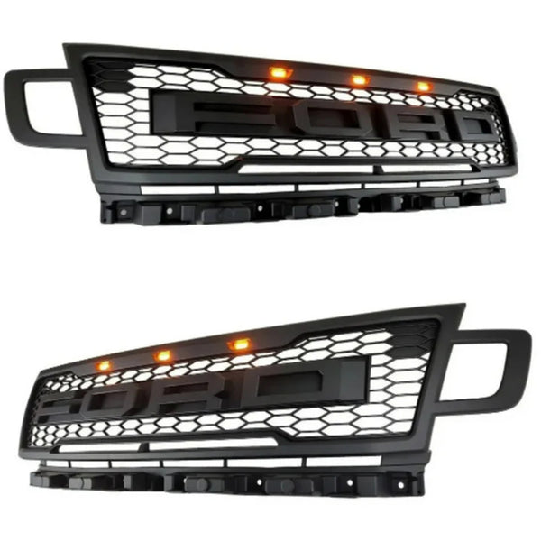 Front Grille Compatible with 2018 2019 2020 2021 Ford Expedition Grill with Letters and LEDs Matte Black