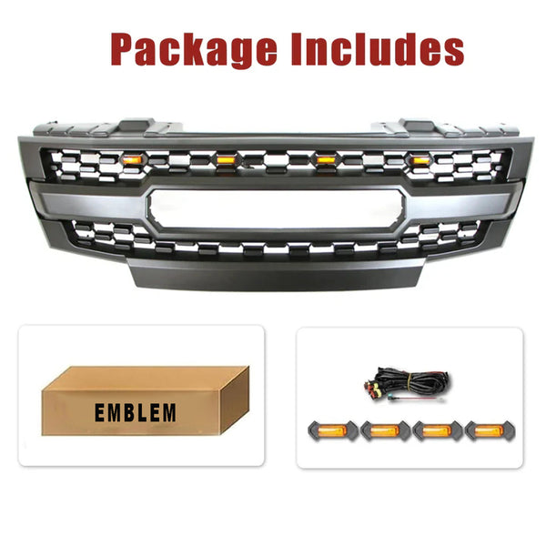 Front Black Grille for 2009 2010 2011 2012 2013 2014 2015 2016 Nissan Frontier Grill with Letters and Lights