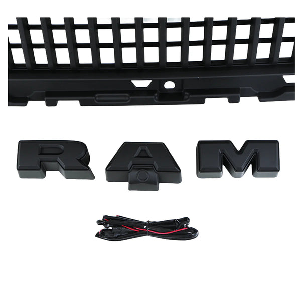 Black Front Grille for 2019 2020 2021 2022 2023 2024 Dodge RAM 2500/3500 Big Horn Style Grill W/ Letters and LED Lights
