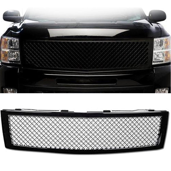 Front Grille for 2007 2008 2009 2010 2011 2012 2013 Chevy Silverado 1500 Mesh Grill Glossy Black