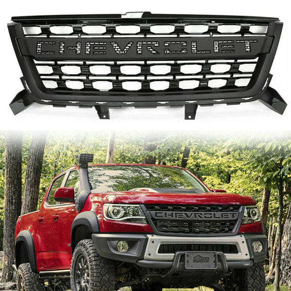 Front Grille Fit for 2015 2016 2017 2018 2019 2020 Chevrolet Colorado Black Grill with Letters