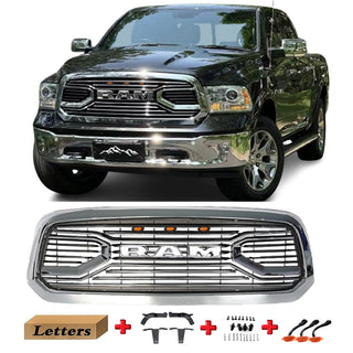 Front Grille For 2013 2014 2015 2016 2017 2018 Dodge RAM 1500 Big Horn Style Grill with Letters Chrome with LED Lights