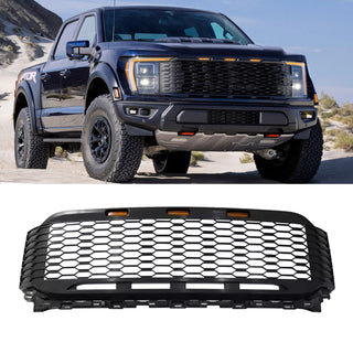 Raptor Style Front Grille Fit for 2021 2022 2023 Ford F150 Aftermarket Grill with Letters and 3 Led Lights