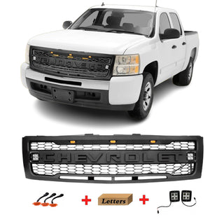 Front Grille Compatible with 2007 2008 2009 2010 2011 2012 2013 Chevy Silverado 1500 Grill With 3+2 Lights