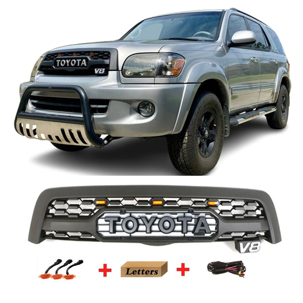 Black Front TRD Grille Fit For 2005 2006 2007 1st Gen Toyota Sequoia Grill With Emblem And Lights