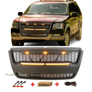 Front Grille Compatible with 2006 2007 2008 2009 2010 Raptor Style Ford Explorer/Sport Trac Models Black Grill