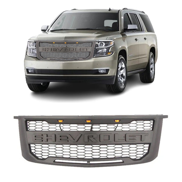 Grille for 2015 2016 2017 2018 2019 2020 Chevrolet Suburban Tahoe Front Bumper Grill Raptor Style with Letters & Lights