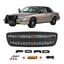 Front Grille Compatible with 1998-2011 Ford Crown Victoria Grill Matte Black with LED Lights and Letters