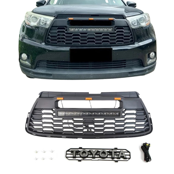 Front Grille Compatible with 2014 2015 2016 Toyota Highlander TRD PRO Grill with Emblem and Lights