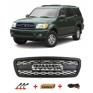 Front TRD Grille Fit for 2001 2002 2003 2004 1st Gen Toyota Sequoia Grill with Emblem and LED Lights